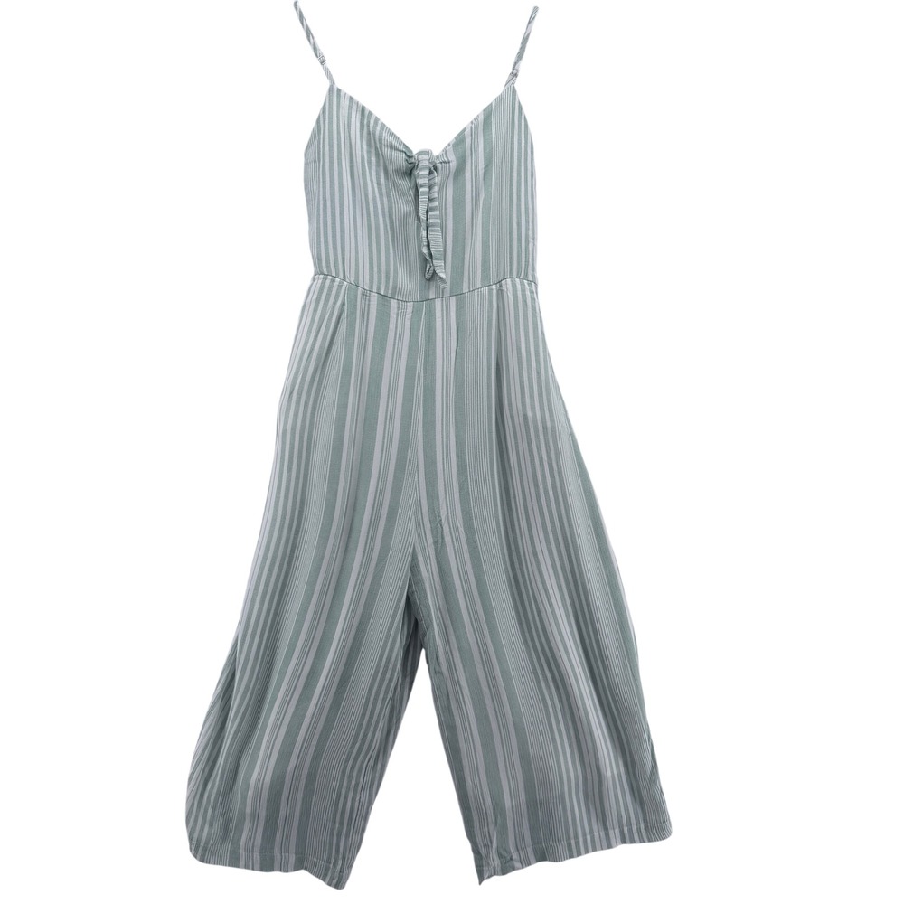 MINKPINK Revolve Sage Green White Striped Tie Front Wide Leg Jumpsuit‎ Medium